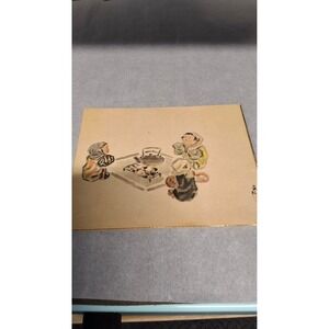 Vintage 1954 Japanese Hand Painted Christmas Card T Ishida Signed Watercolor Art